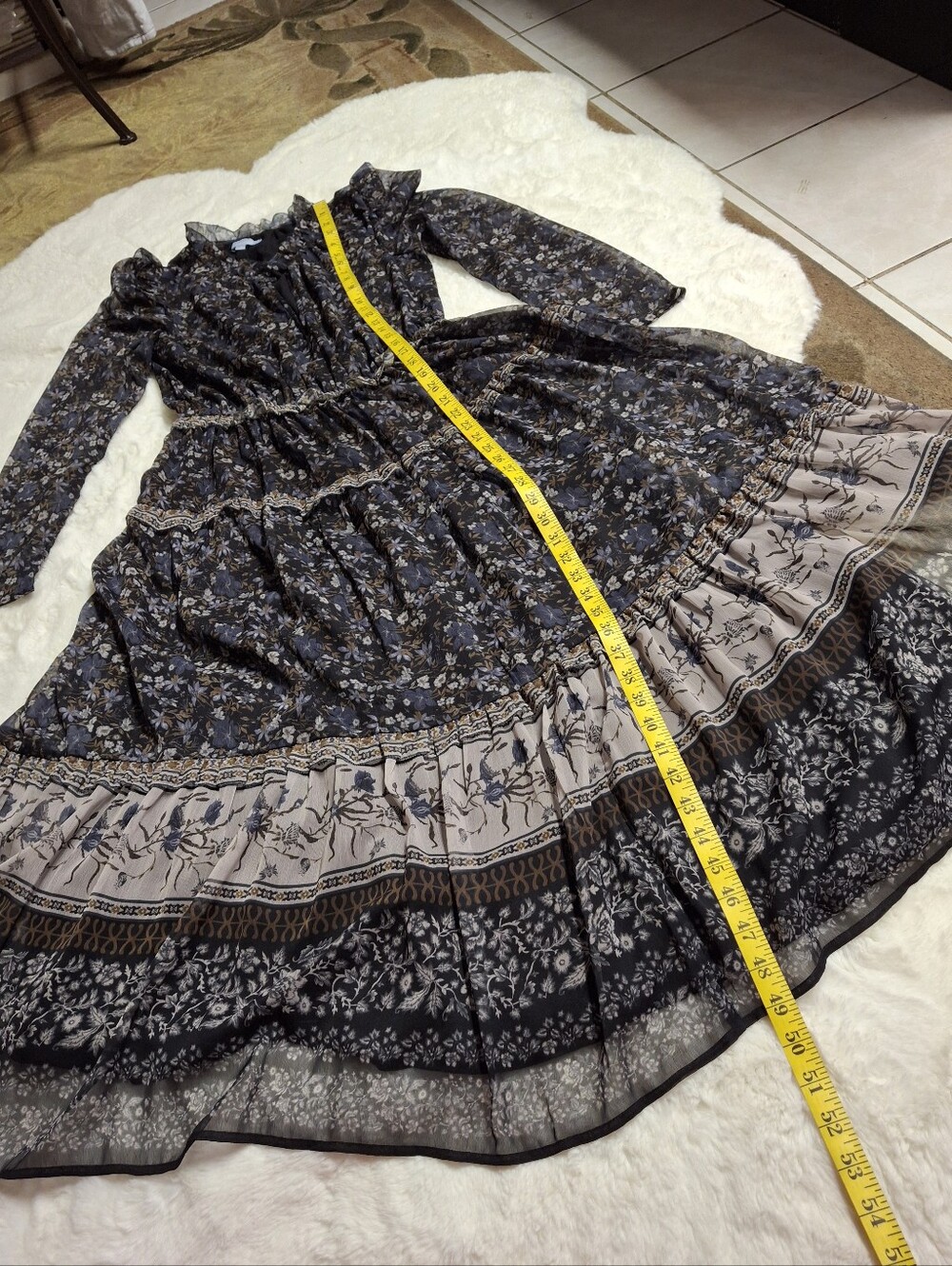 Antonio Melani Floral Tiered Ruffle Maxi Dress Elastic Waist Long Sleeve  Size 8 - Picture 14 of 16